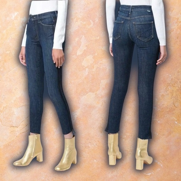 MOTHER Denim ‘Stunner Zip Ankle Fray’ Jeans in “Sweeping Racer” Side Stripe 25 - Picture 1 of 16